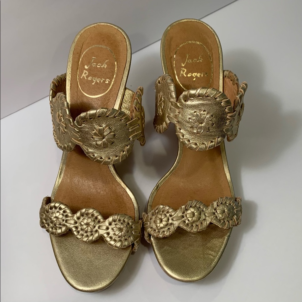 Jack Rogers Women's Lauren Metallic Leather Cork Wedge Sandal • Size 6.5